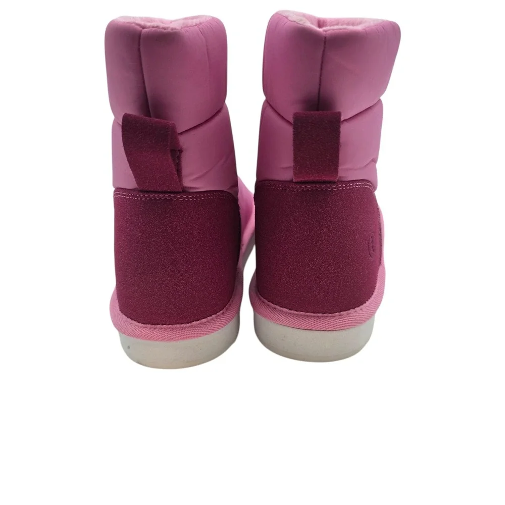 Girls Pink Puffer Winter Boots‎ 6 Youth Warm Faux Fur Lined Slip On Lands End